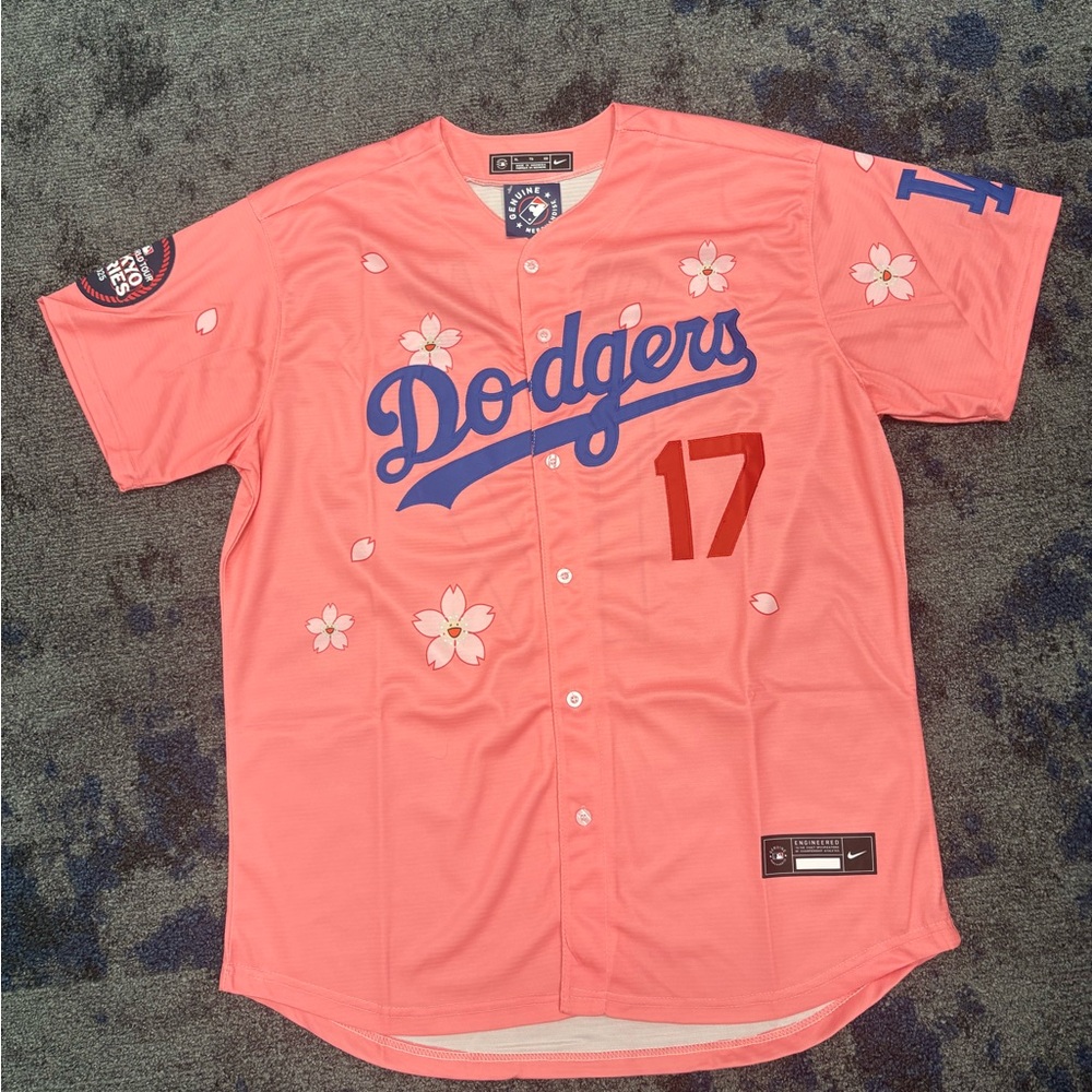 MLB Dodgers Ohtani Sakura Pink Button-Front Jersey - #17
